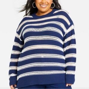 EUC Ava & Viv navy and white striped crewneck sweater 3x